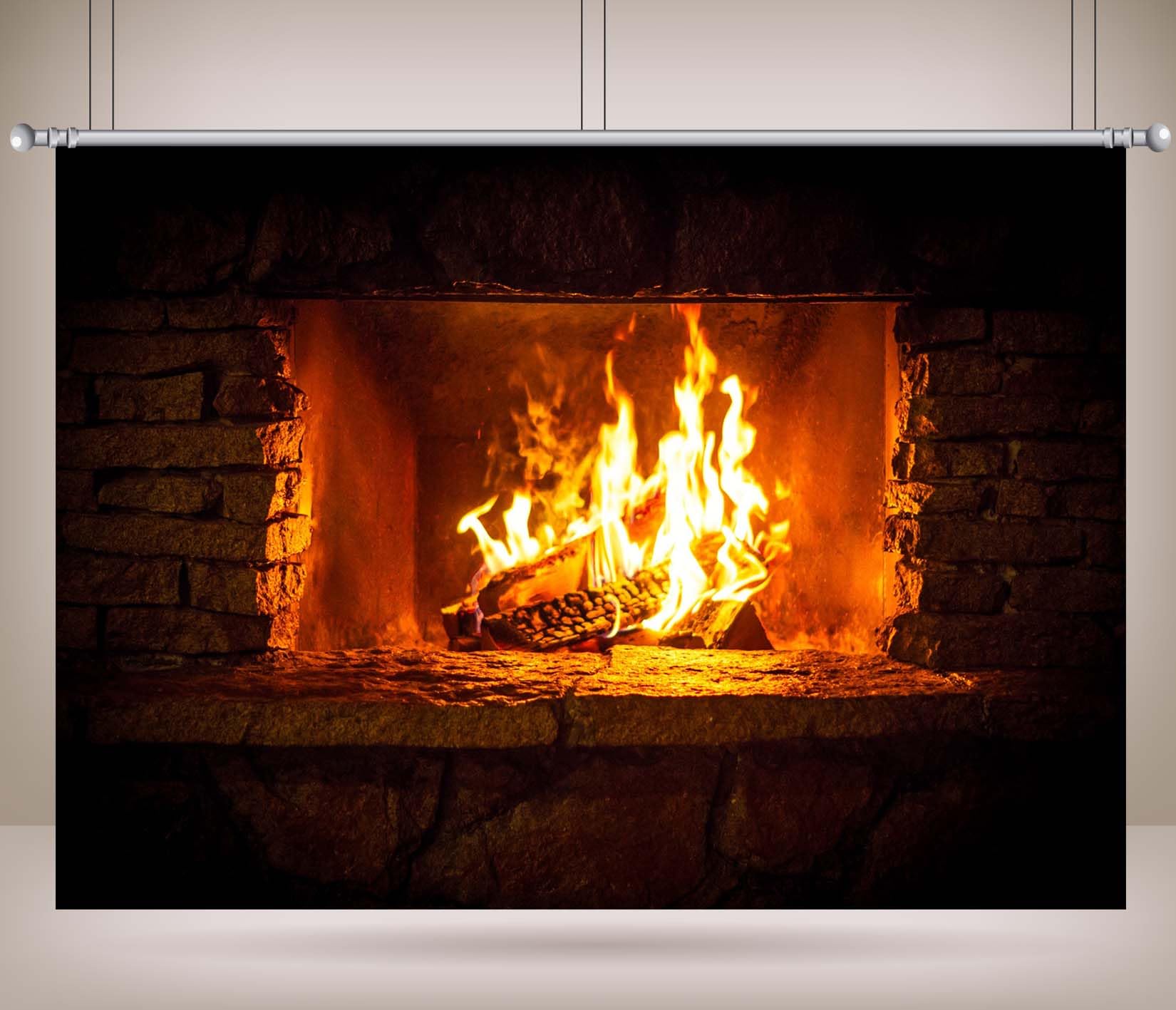 AOFOTO Fotohintergrund 2,1x1,5 M – Vinyl, Kamin Mit Brennendem Holz, Für Weihnachtsfotos, Wintermotive & Studio