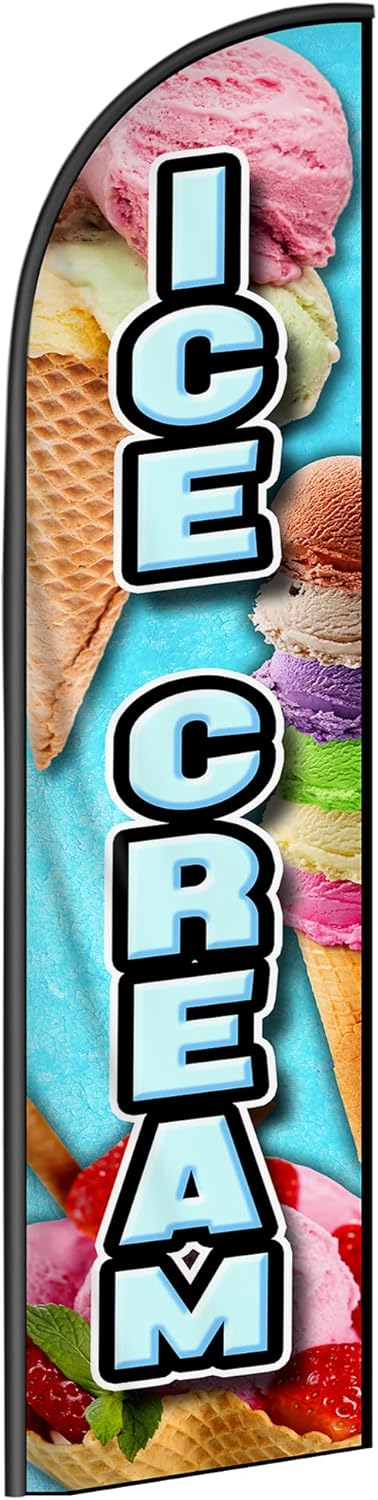 Ice Cream Feather Banner Swooper Flag for Outdoor Business and Events Promotion, 11 Ft Tall, Flag Only