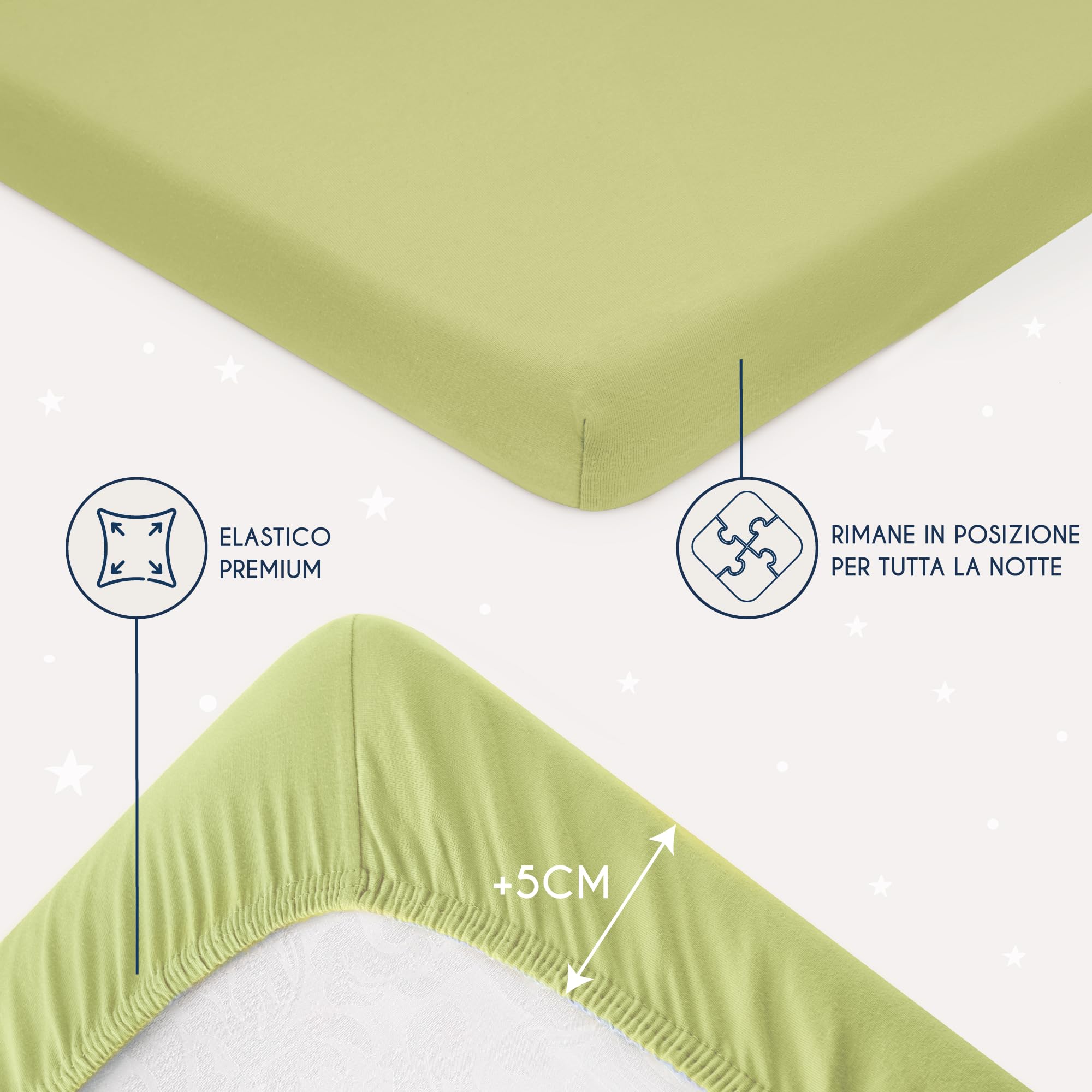 Dreamzie - Set 2 Lenzuolo con Angoli Cotone Bambini - 60x120/ 70x140- Oeko Tex certificato - Verde - Lenzuolo con Angoli 60x120/ 70x140