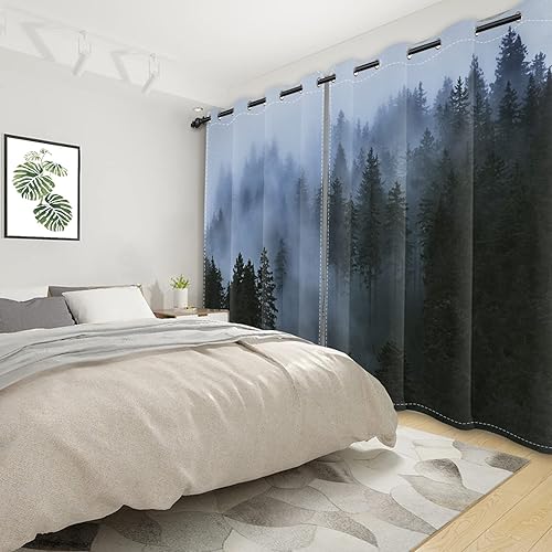 Miniatura 3 de Cortinas opacas de bosque brumoso de 53 x 96 pulgadas, con niebla escénica, bosque lluvioso, pinos, paisaje natural, 2 paneles de cortinas de