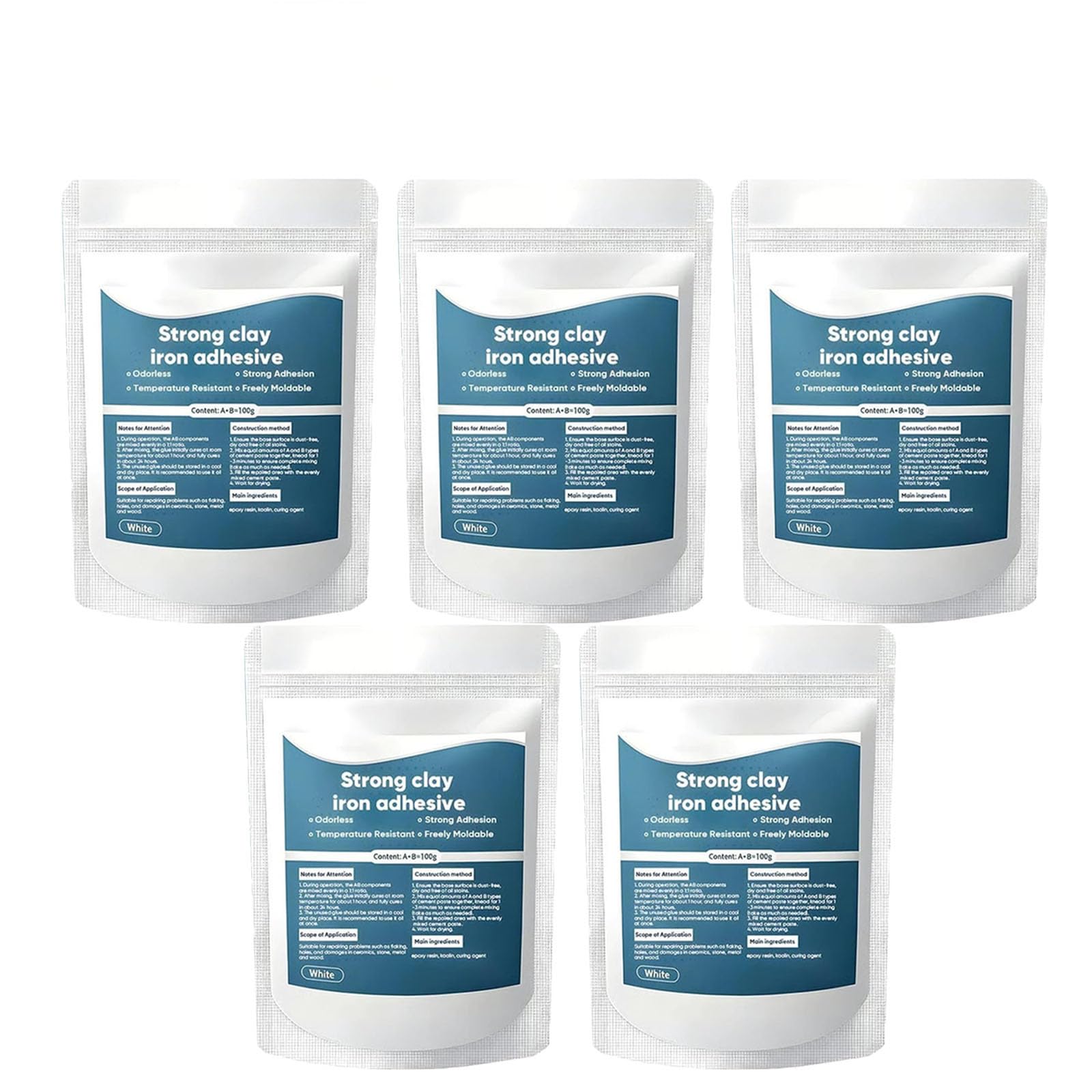 Argilla riparatrice multiuso ad alta resistenza, stucco riparatore multiuso ad alta resistenza, adesivo forte per argilla e ferro, stucco di riempimento bicomponente per riempire crepe (5Pcs)