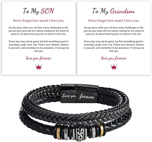 Miniatura 2 de Pulsera de cuero trenzado con texto en inglés To My Son "I Will Always Be with You', pulsera de cuero trenzado para hombre, hecha a mano, regalo
