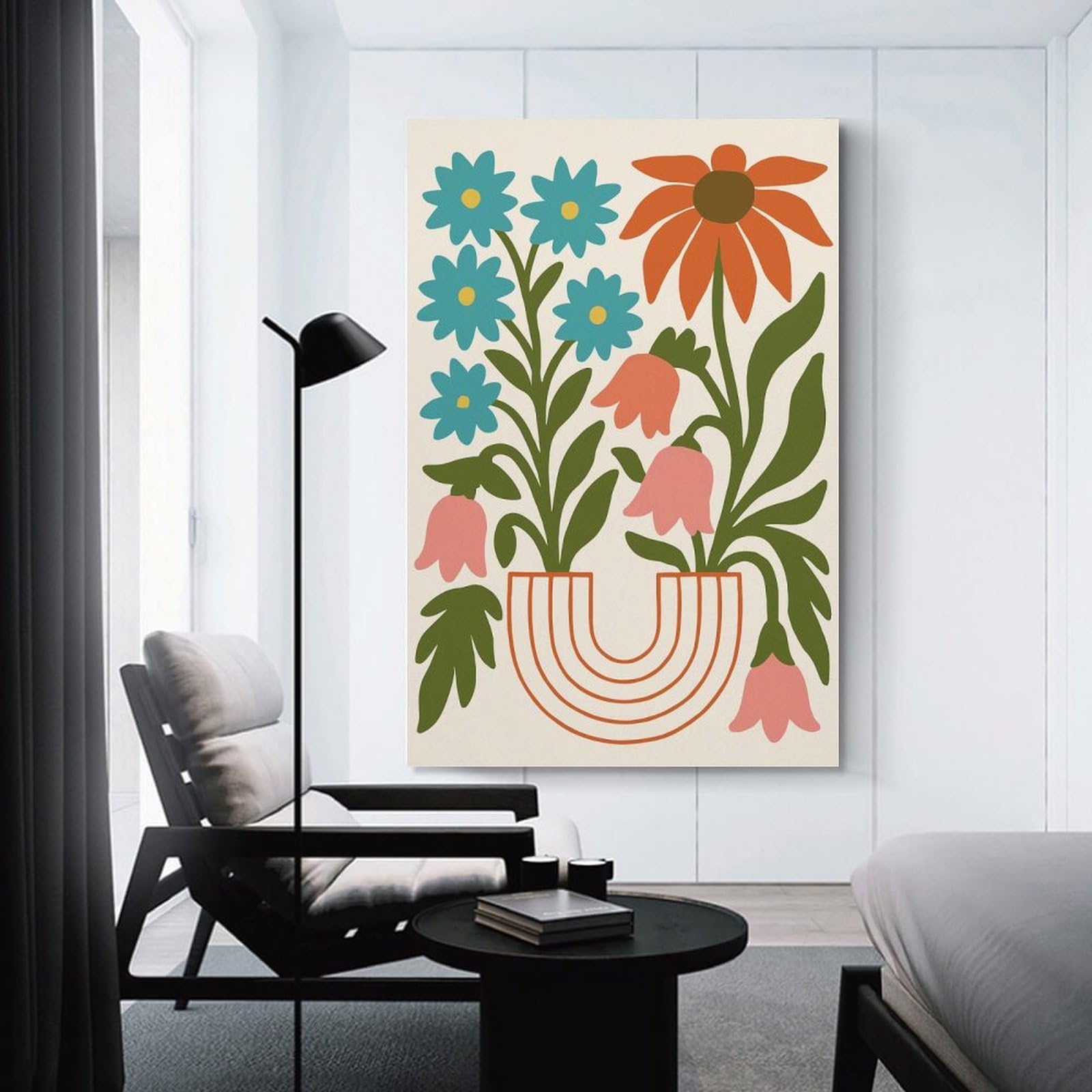 Junmoney Floral Still Life with Rainbow Vase Wall Art Print, 24x36inch(60x90cm), for Lounge Decor, Bedroom Walls Or Flats, Decorative Artwork for Empty Walls