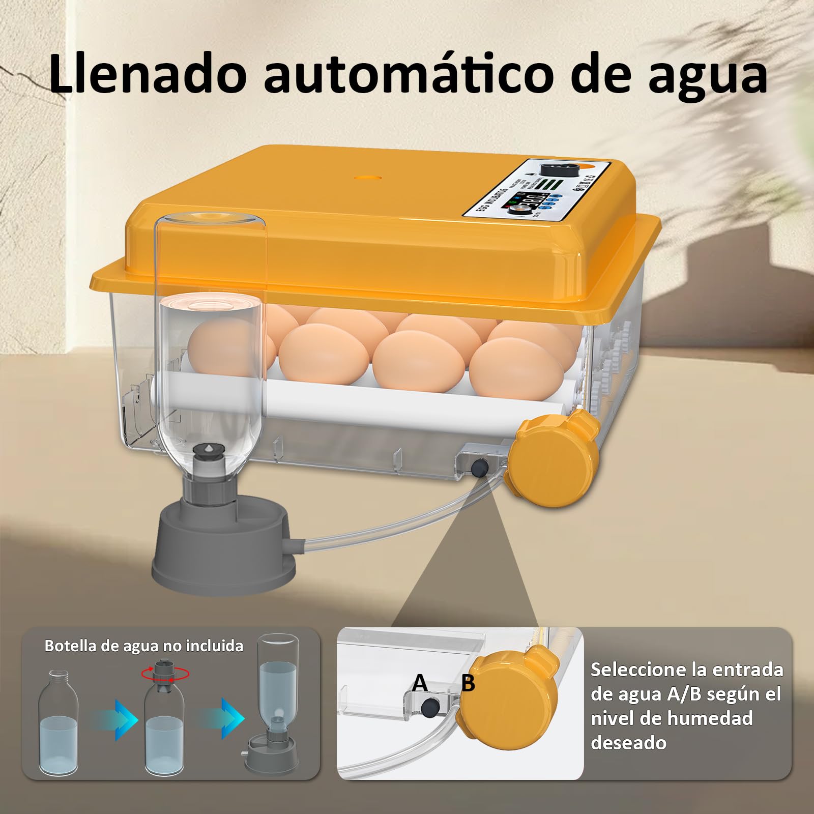 Incubadora Huevos Gallina con Control de Temperatura y Rotación Automática para 16 Huevos, Incubadora de Huevos Automática con Rodillos Ajustables y Adición Automática de Agua