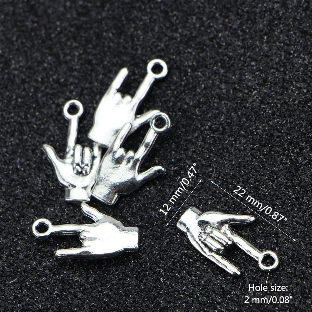 Mengyatege 50 Pieces 22 x 12 mm Antique Silver Hand Pendant Non-verbal I Love You Hand Sign Charms Pendants DIY Accessories (Silver) - Image 3