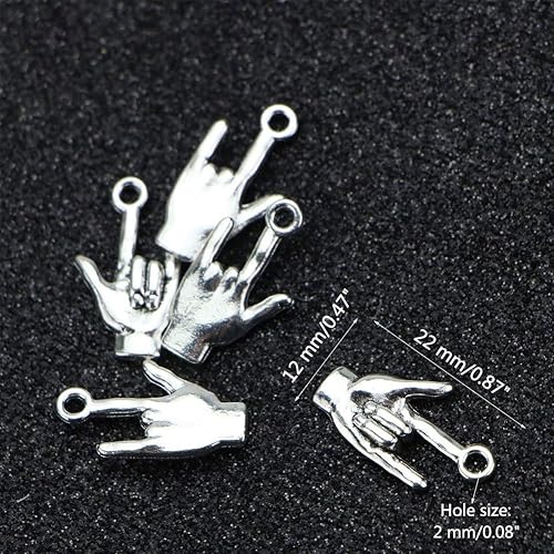 Miniatura 2 de 50 piezas de 0.866 x 0.472 in de plata antigua colgante de mano no verbal "I Love You" (plateado), aleación, Aleación.