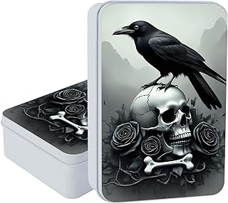 Large Metal Tins Box-7.1” x4.7”x2“ Rectangular Empty Storage Box With Lid Decorative Organizer Storage Tin Case For Office/Cookie/Candy/Jewelry/Photo/Letter-Bird Skull