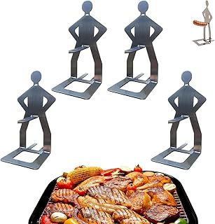 4 PCS Funny BBQ Stand Man Hot Dog Holder，Reusable Stainless Steel BBQ Sausage Rack，Portable Hot dog Roaster for Camping and Novelty Party Gifts