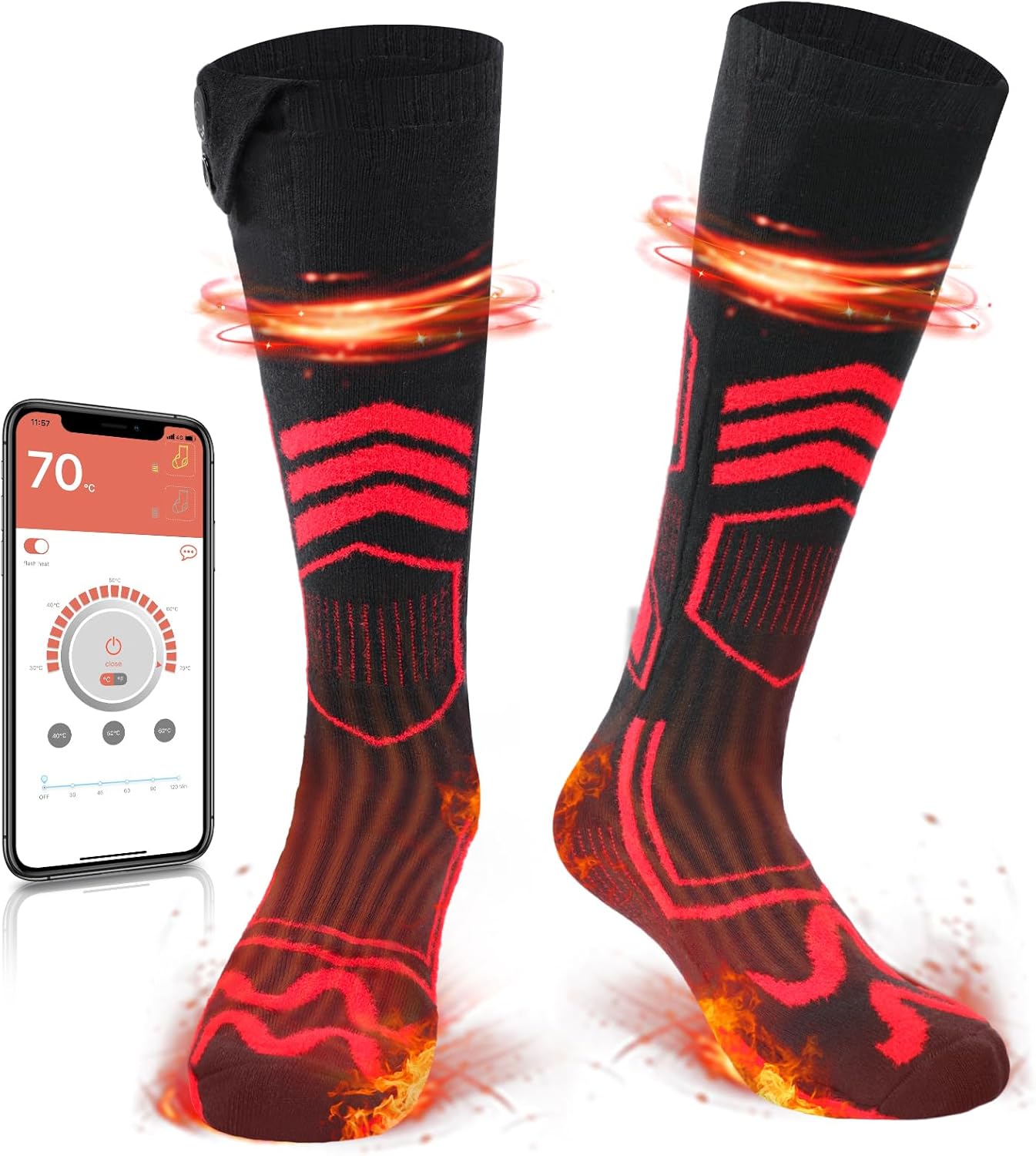 Heated Socks - 7.4V/3000mAh Electric Socks for Men Women,Rechargeable Heated Socks with APP Control