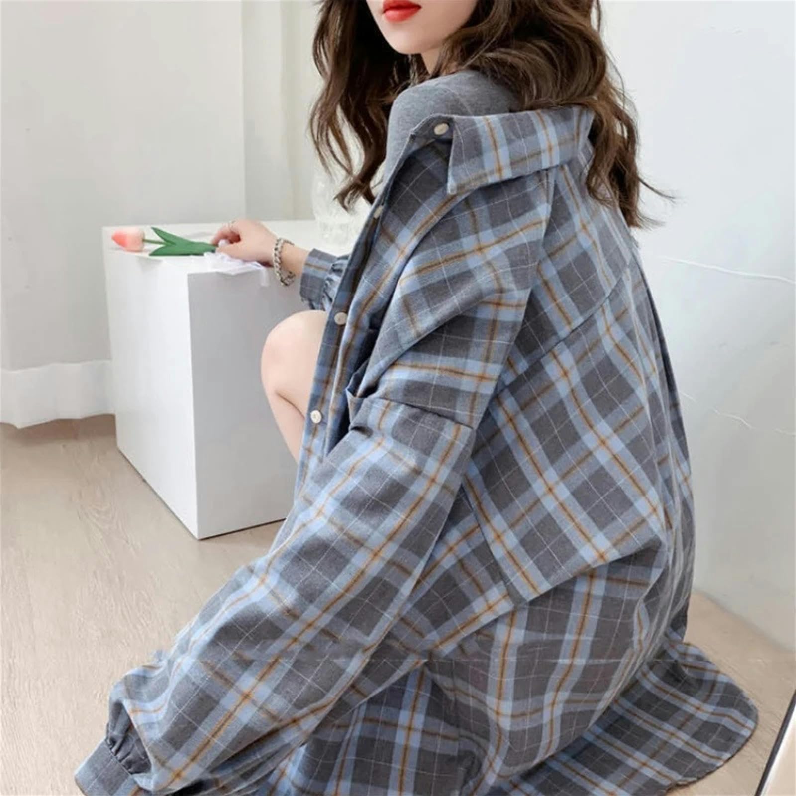 Camicia Camicie A Quadri Donne in Moda Top Oversize Top Giornaliere A Maniche Lunghe A Tutta Partita Camicette
