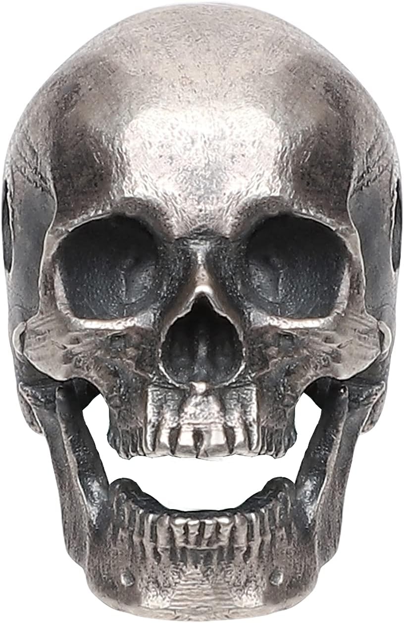 Skull Bead Charm Pendant for Necklace Bracelet 925 Sterling Silver Handcrafted Gothic Rock Punk Diablo Biker Retro Matte [Premium 60002]