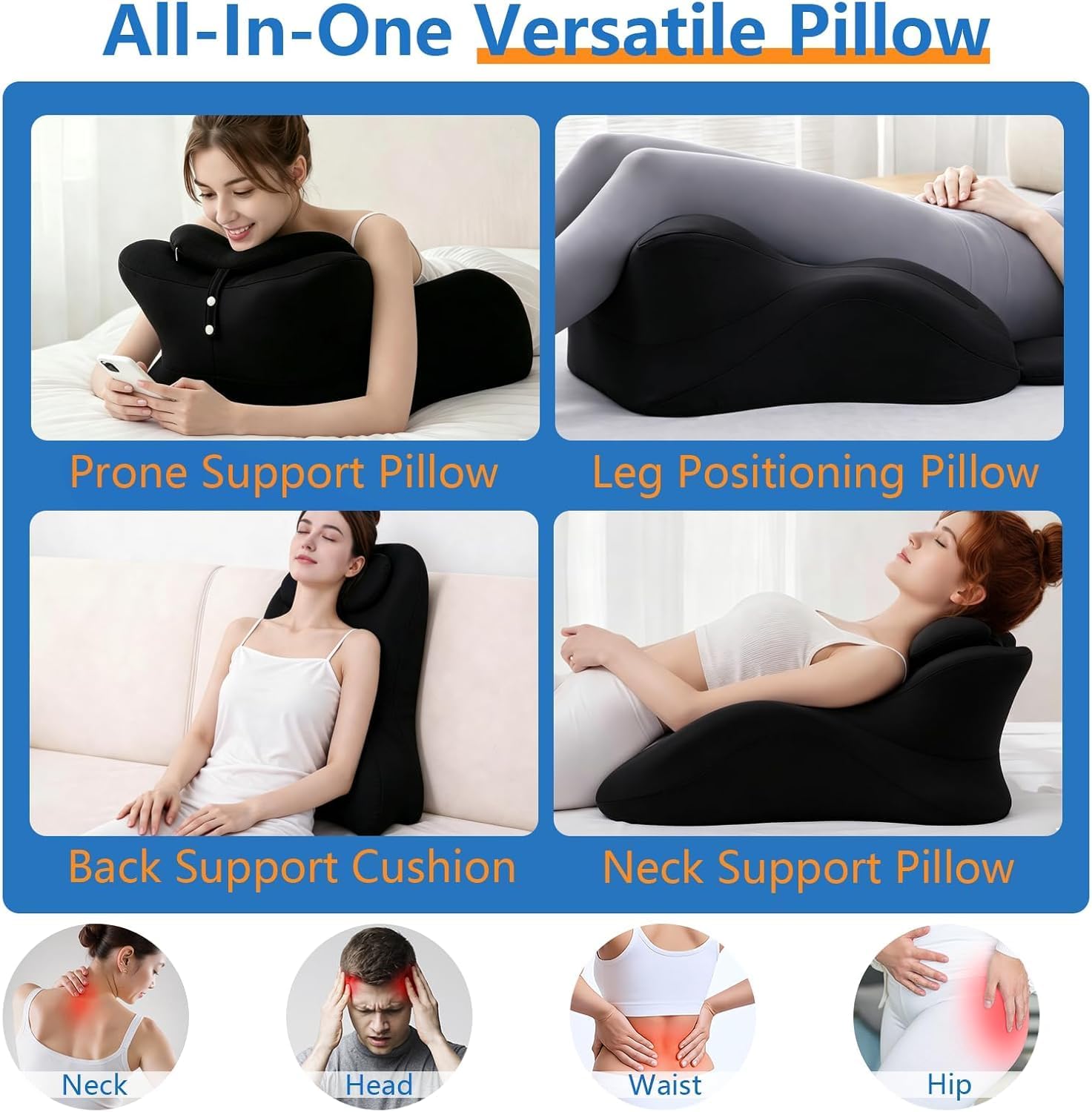 Memory Foam Wedge Pillow, 27° Ergonomic Body Support Pillow | Sweet Spot Pillow, Multi-Functional Prone Pillow for Sleeping & Reading