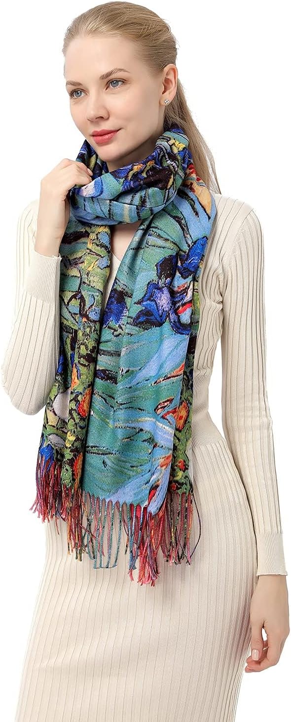XINYUN Women's Fashion Scarf with Art Printed Tassel Soft Cashmere Warm Large Blanket Wrap Shawl for gift - Image 5