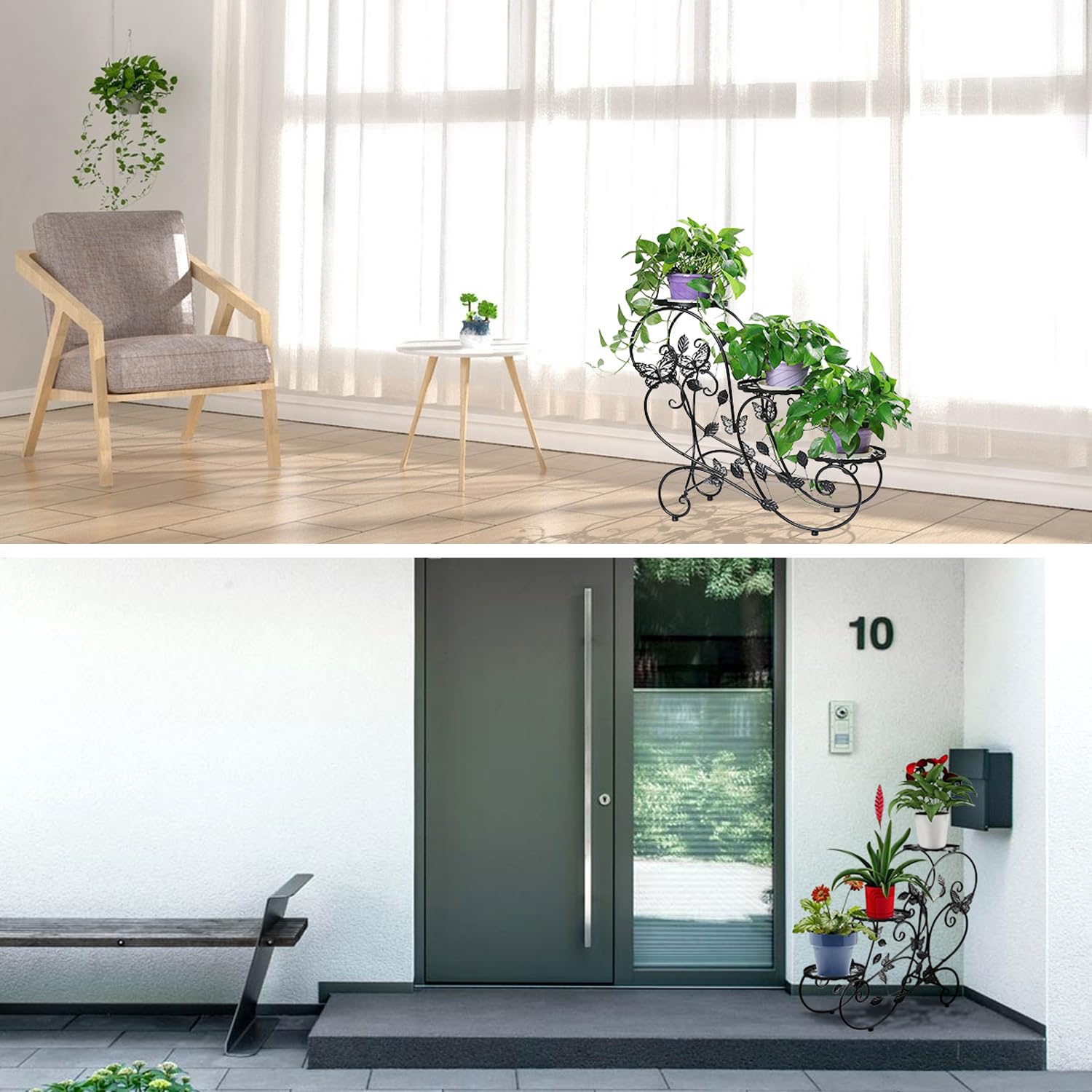 HLC Pflanzenständer aus Metall, 3 Ebenen, hohe Blumentopf-Ausstellungsständer, Ecke, Innen- und Außenbereich, Dekoration, Pflanzenregale für Zuhause, Terrasse, Büro, Garten (Bronze)