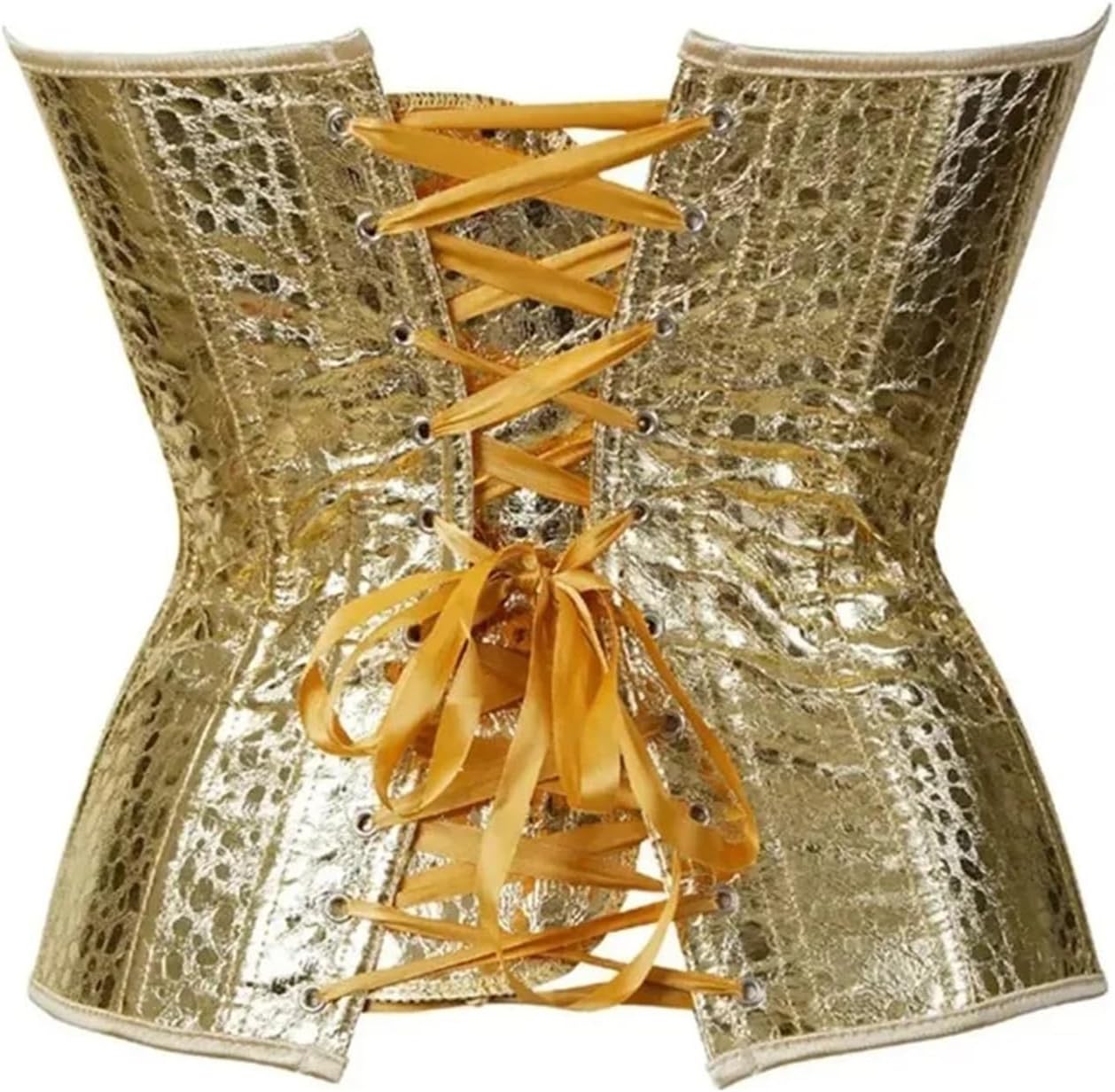 Women's faux leather tight corset(Gold,M)