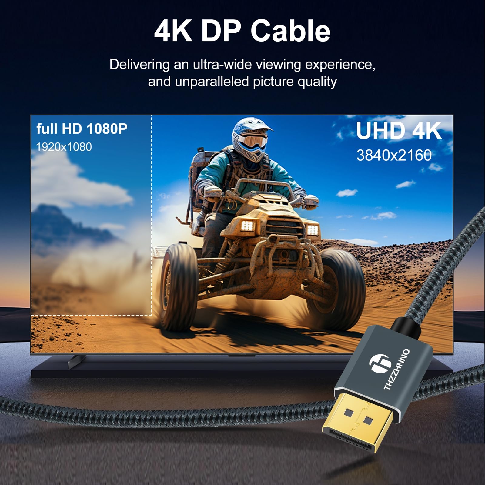 Thzzhnno 4K DisplayPort Cable 3M, DisplayPort Male 1.2 Cable, DP Cable Gold Plated High Speed 4K@60Hz, 2K@165Hz, 2K@144Hz - Image 2