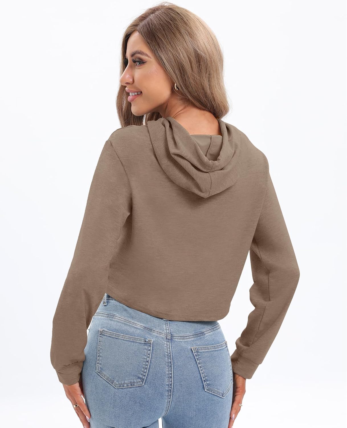 milanpavilion Women's Drawstring Cropped Hoodie Casual Hoodies for Women Workout Crop Tops Sweatshirt Long Sleeve Crop Top - Image 2