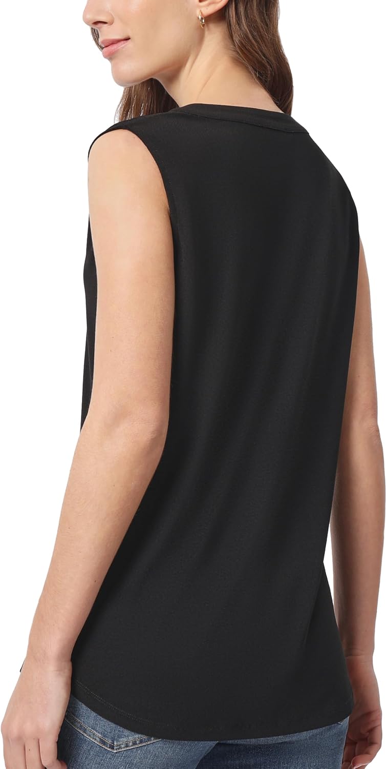 Jones New York Womens Jones New York Women's Sleeveless Pleat-Neck Jersey Top - Image 2