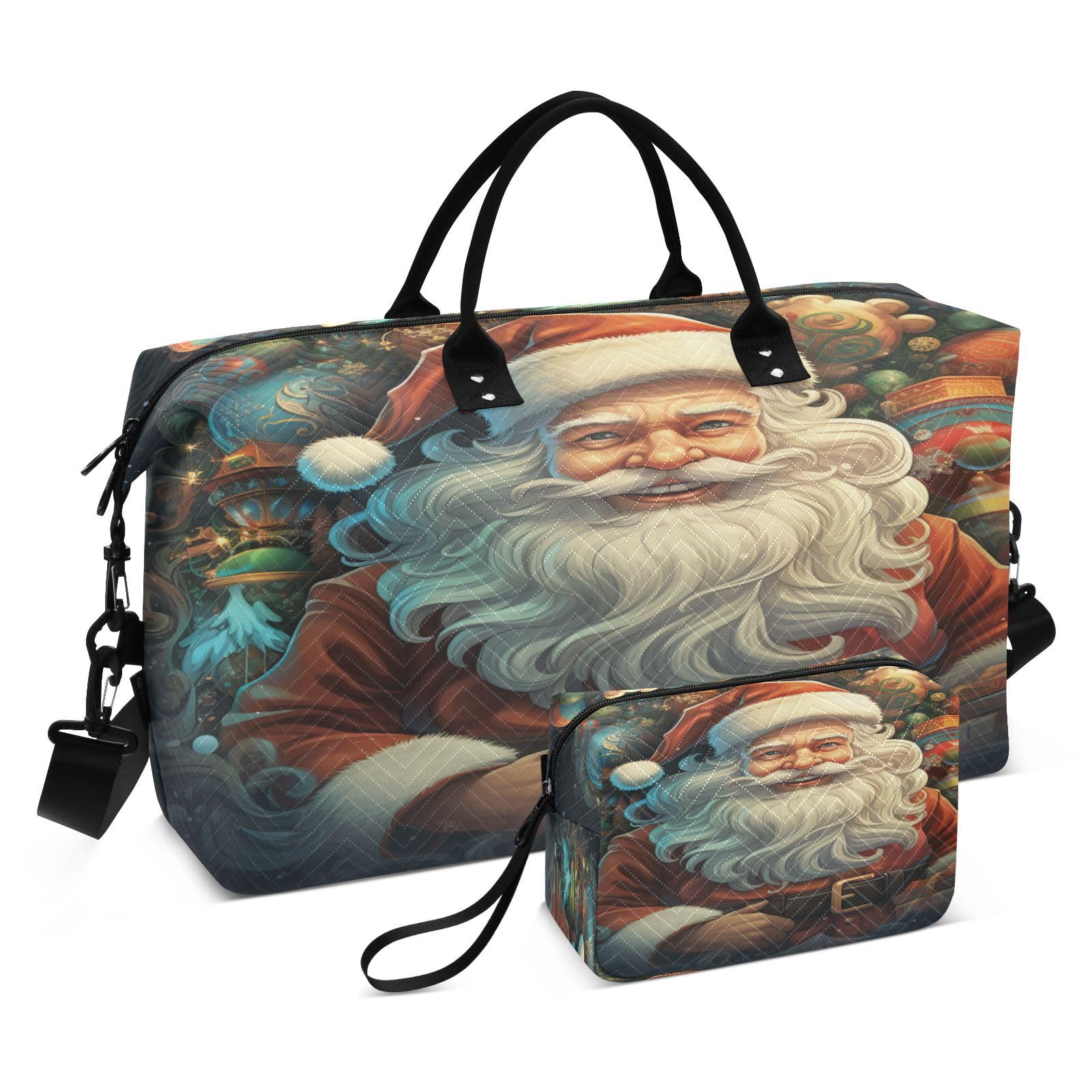 Santa Claus Cute Art Sports Swim Gym Bag Weekender Duffel Travel Bags Handbag with Makeup Storage Bag for Girls Men