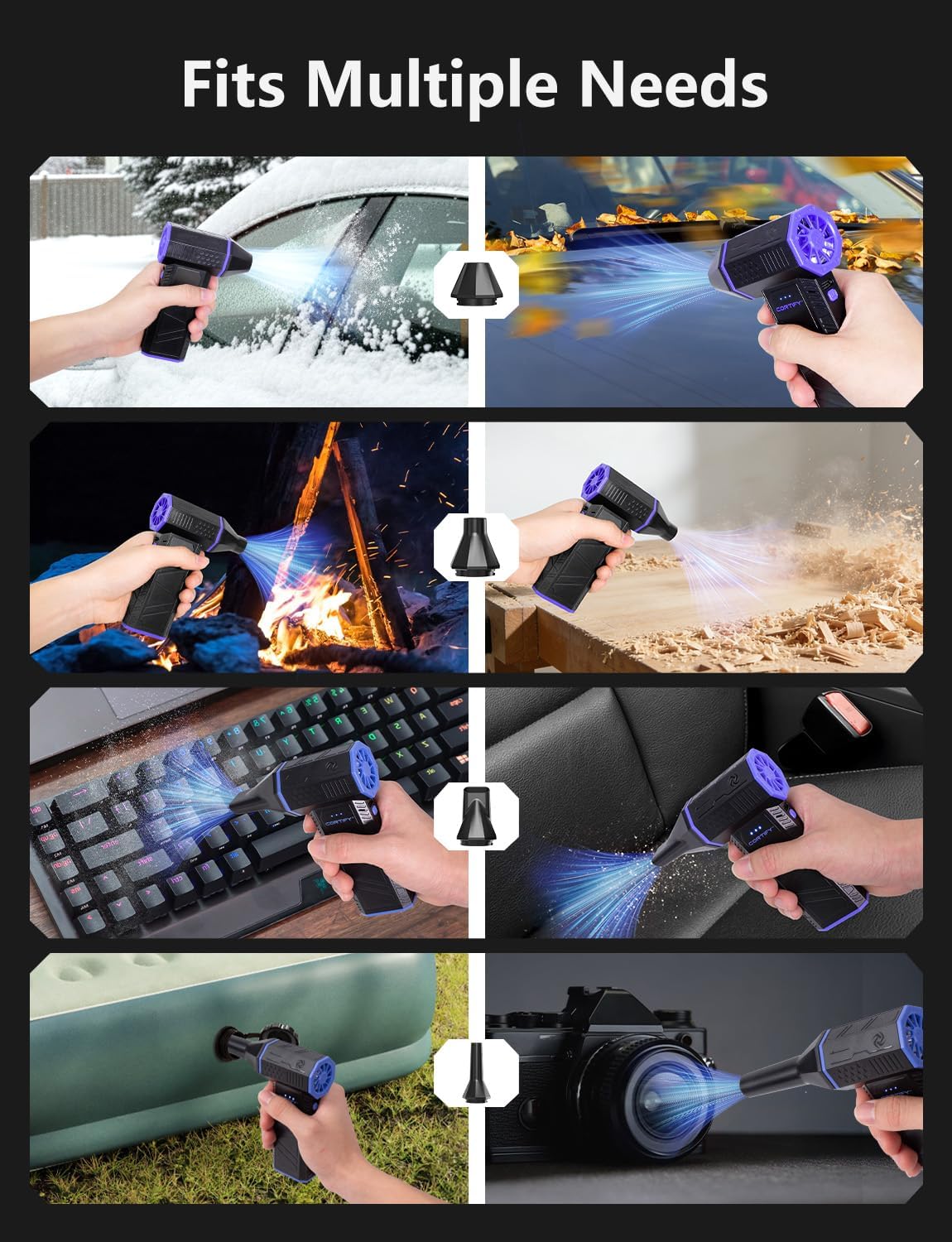 Electric Compressed Air Duster - Cortify 130,000 RPM High-Power Air Blower, Mini Snow Blower Rechargeable 3-Speed Handheld Dust Blower for PC, Keyboard, Electronics, Car and Leaves Cleaning