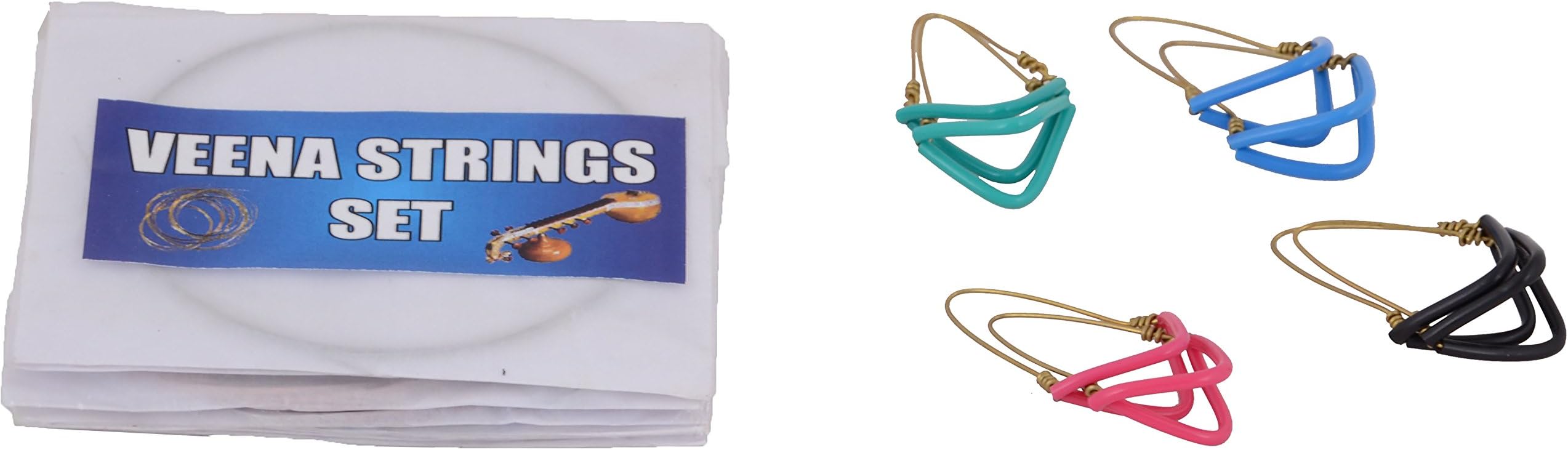 Lakshman Sruthi Veena Strings & Veena Metti Set, Blue, Black, Green & Pink