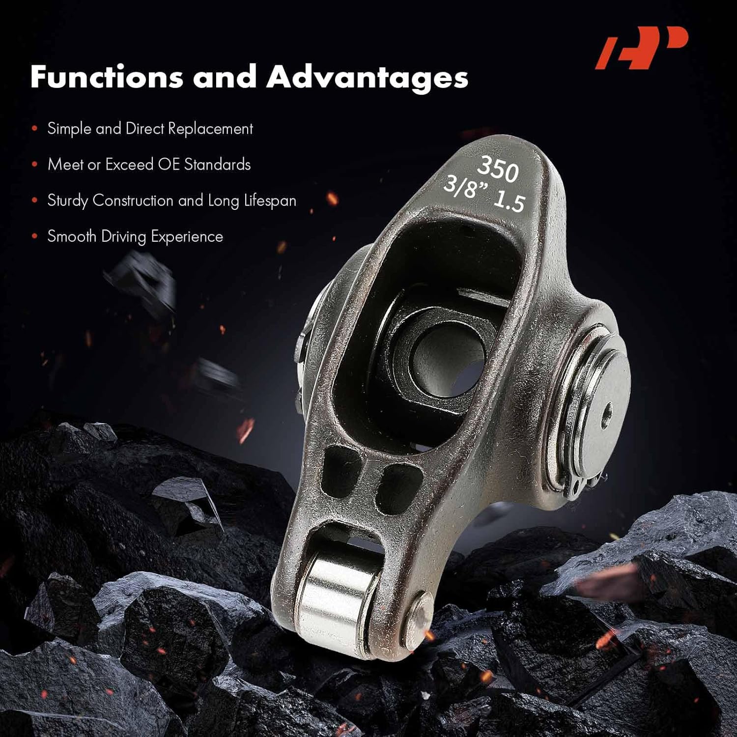 A-Premium 16Pcs Black Alloy Steel Engine Roller Rocker Arms with Needle Bearings Compatible with Small Block Chevy SBC 350, 1.6 Ratio, 3/8" Studs