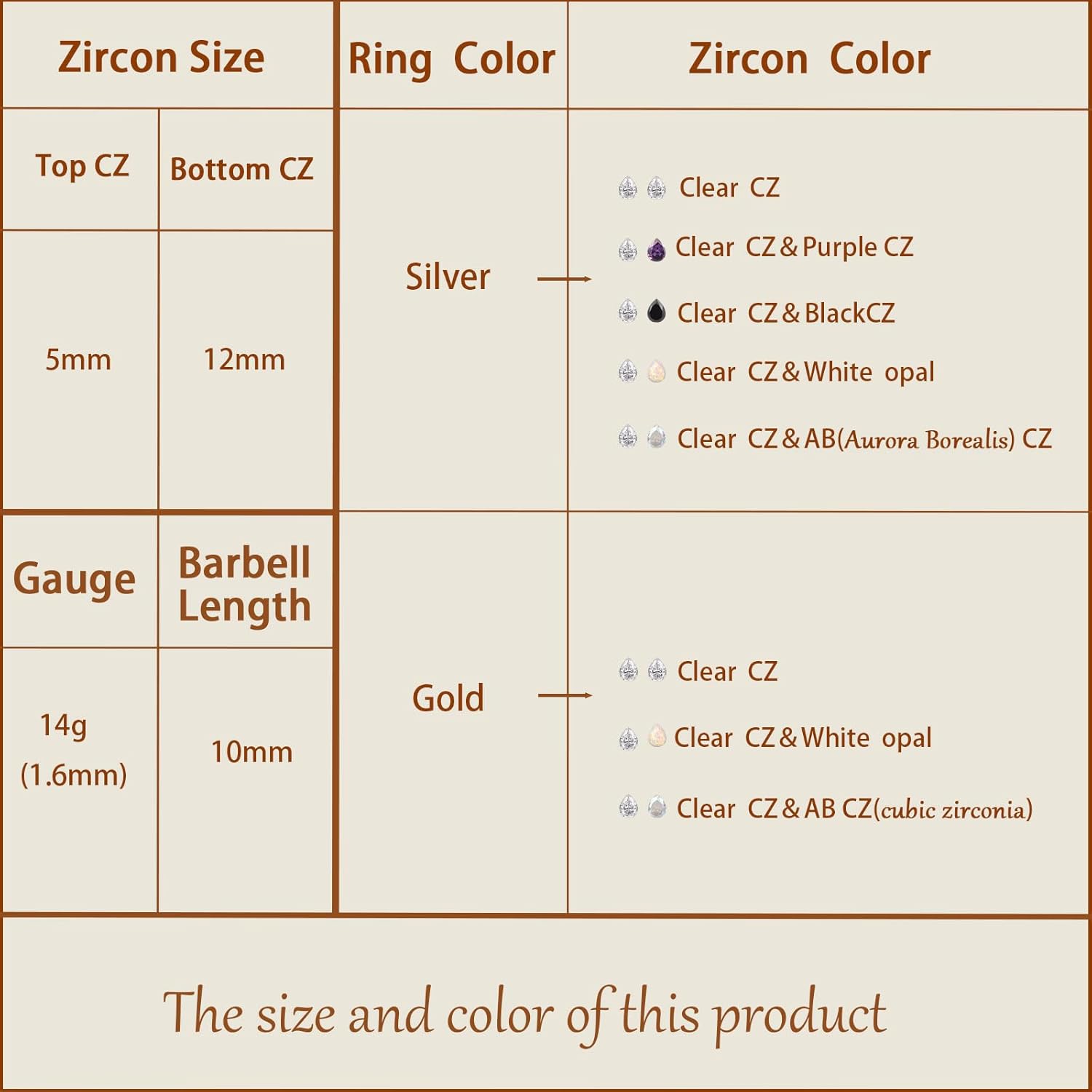 AROWRO Gold Belly Button Ring G23 Titanium Hypoallergenic 14G belly ring for Women Men Teardrop Navel Piercing Jewelry 10mm Barbell With Cubic Zircon - Image 7