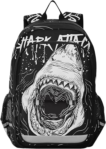 ALAZA Mochila para laptop para mujeres y hombres, bolsa de viaje floral casual con compartimento y múltiples bolsillos, Tiburón, Mochilas Daypack