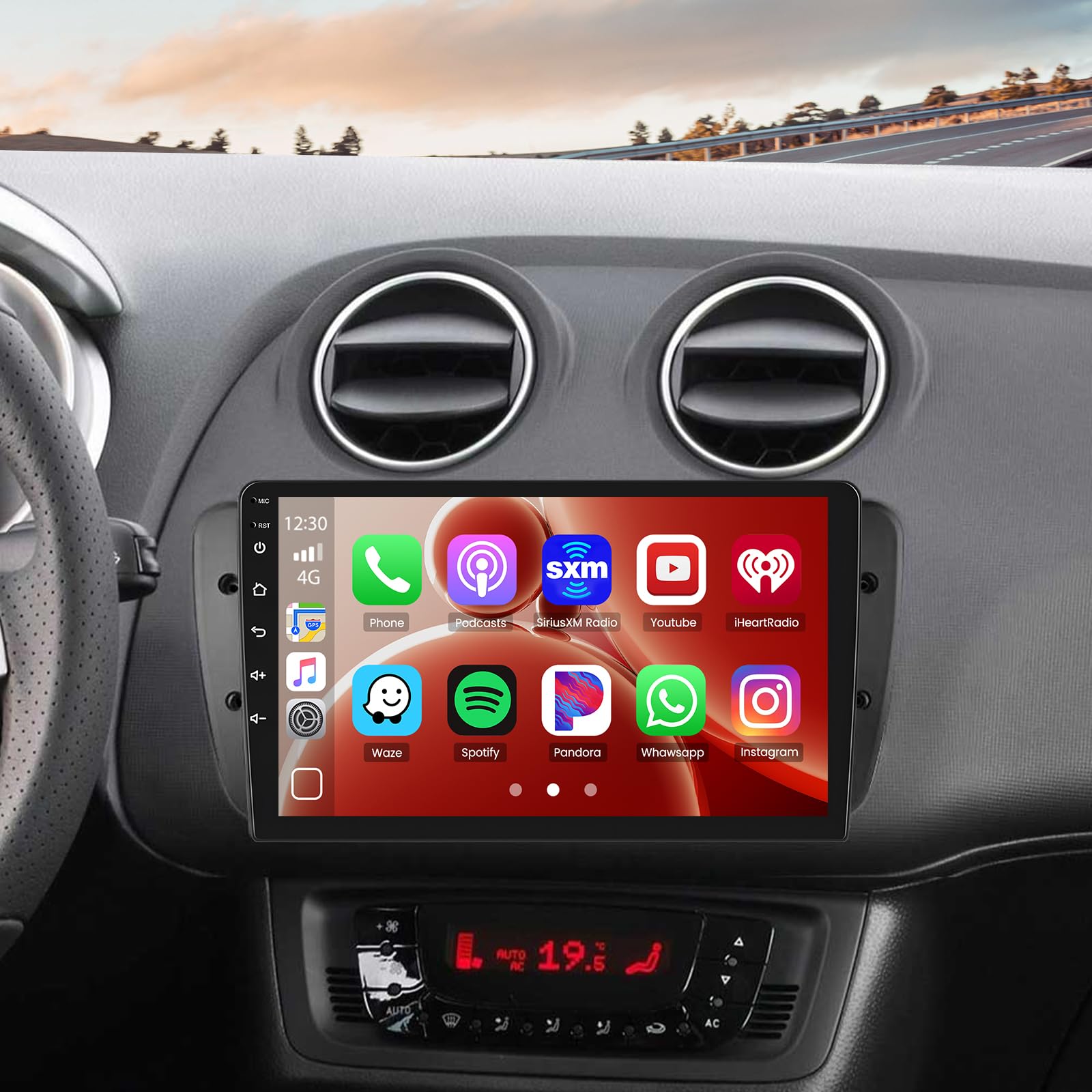 Roinvou 2+64G Schermo Radio per Seat Ibiza 2009-2013 con Wireless CarPlay Android Auto, Android Autoradio 9 Pollici Stereo Auto con Wi-Fi GPS Bluetooth EQ FM/RDS SWC Telecamera Posteriore