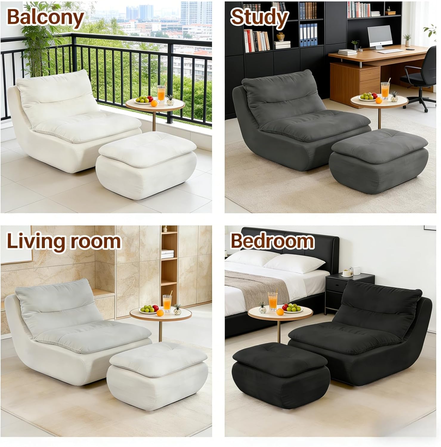 Bean Bag Chair with Ottoman, Large Memory Foam Filled Lazy Floor Sofa for Adults and Kids, Big Beanbag Chair for Bedroom Living Room, Navy Blue