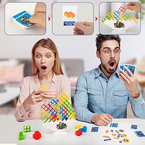 Miniatura 6 de Juego de apilamiento de 48 piezas de torre Tetra, divertido equilibrio apilamiento de bloques de construcción para niños y adultos