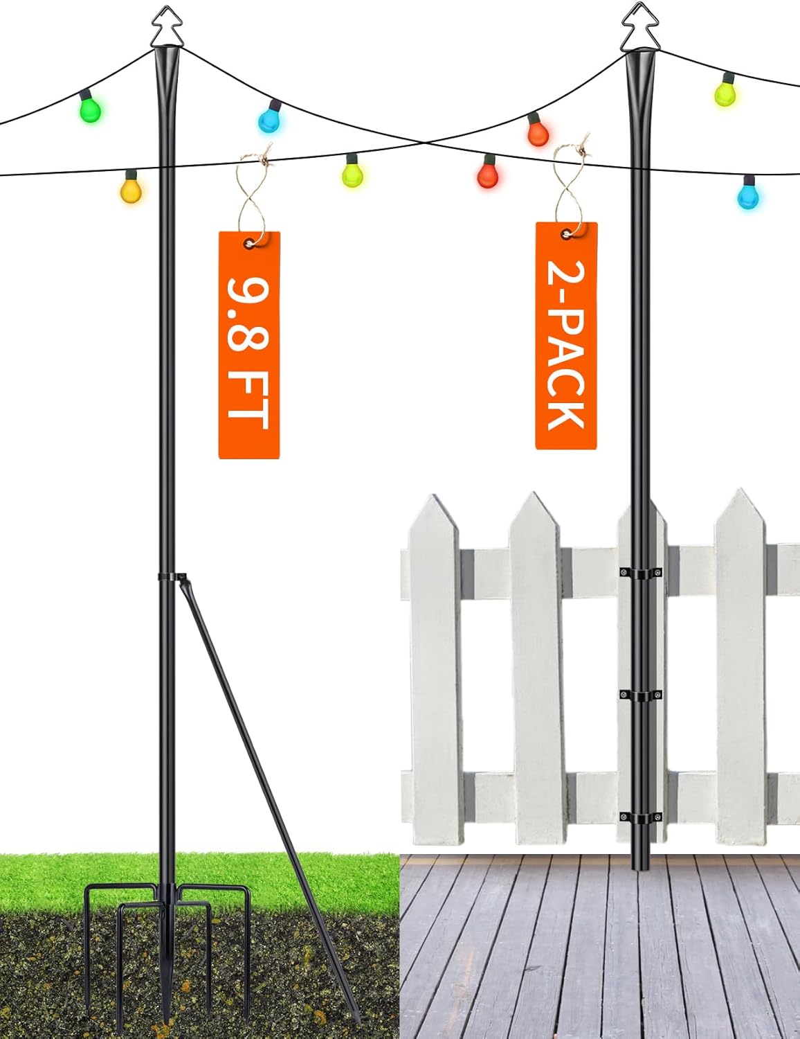XDWGIFTS String Light Pole Steel Poles for Outdoor