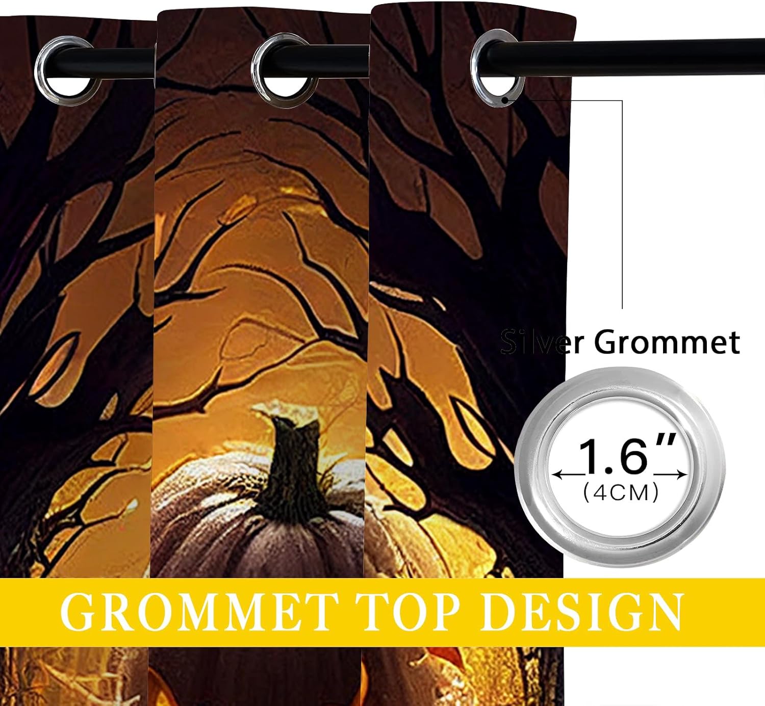 Halloween Pumpkin Blackout Curtains for Girls Boy Home Decor, Horror Black Spooky Forest Grommet Thermal Insulated Drapes Darkening Window Curtain for Bedroom Living Room, 42 x 63 Inch