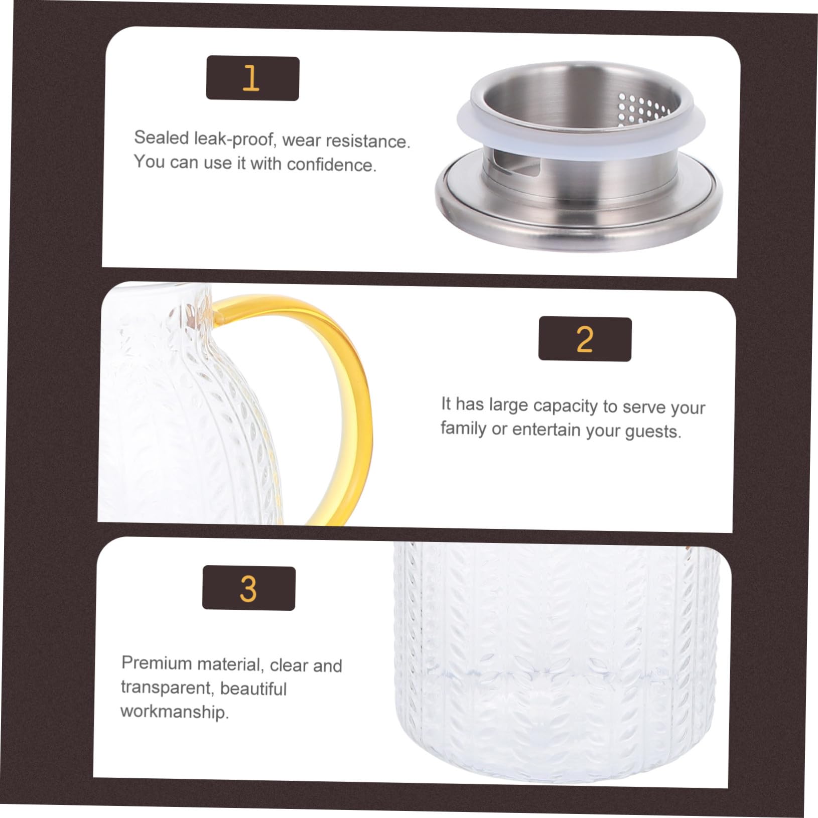 Jarra de Agua Fría de Vidrio Borosilicato de 1800 Ml | Gran Capacidad Hogar, Sellado Hermético y Resistente al Desgaste, Acabado Cuidado