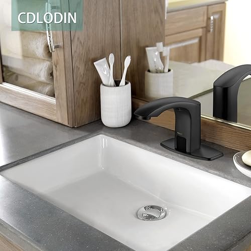 Miniatura 5 de Grifo de lavabo de baño sin contacto, sensor automático de latón moderno, manos libres, lavabo de un solo agujero, grifos de baño negro mate con