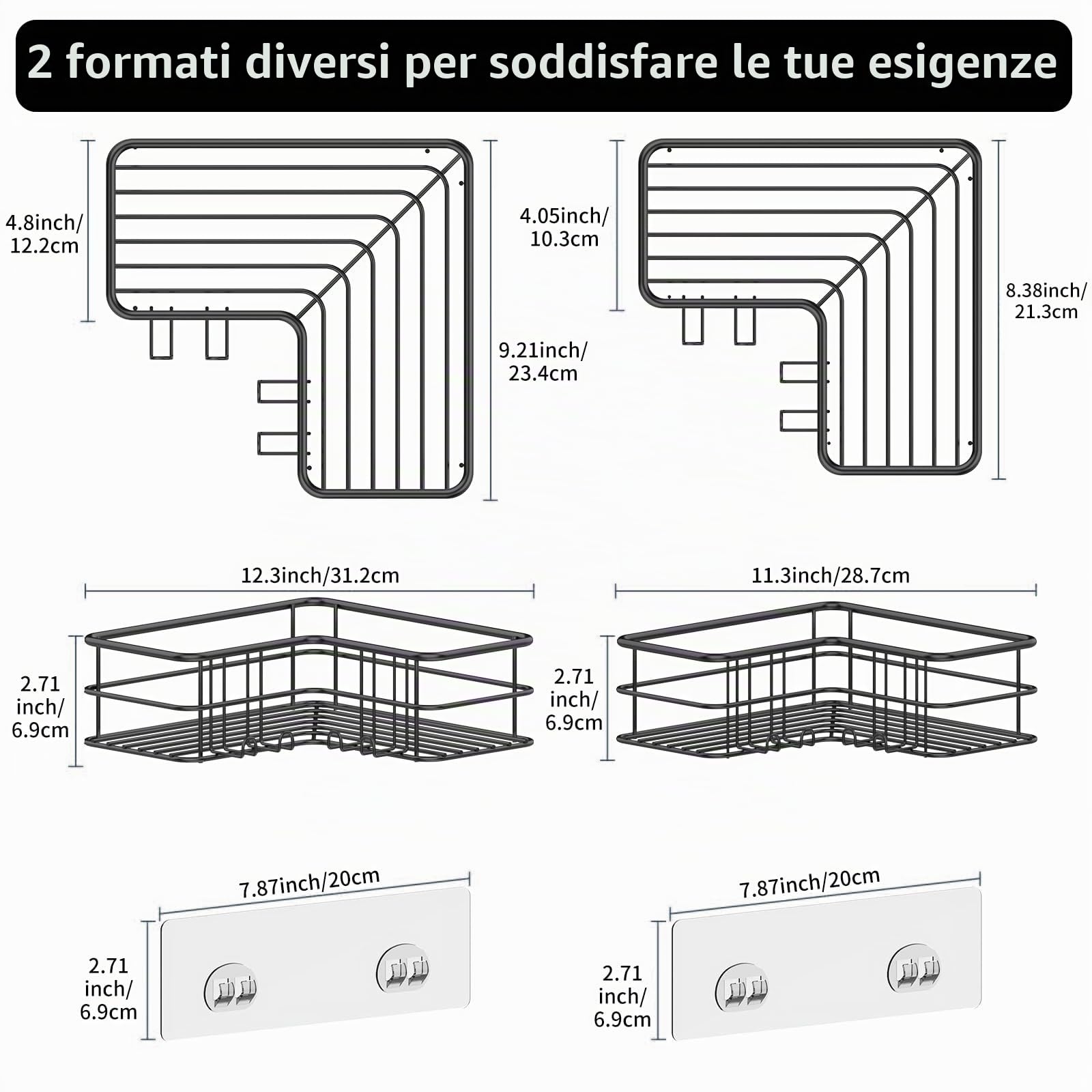 Menbyci Confezione da 2 mensole angolari per doccia, mensole adesive da bagno con ganci, in acciaio inossidabile 304, resistenti alla ruggine, organizer per accessori da bagno, scaffale per shampoo,
