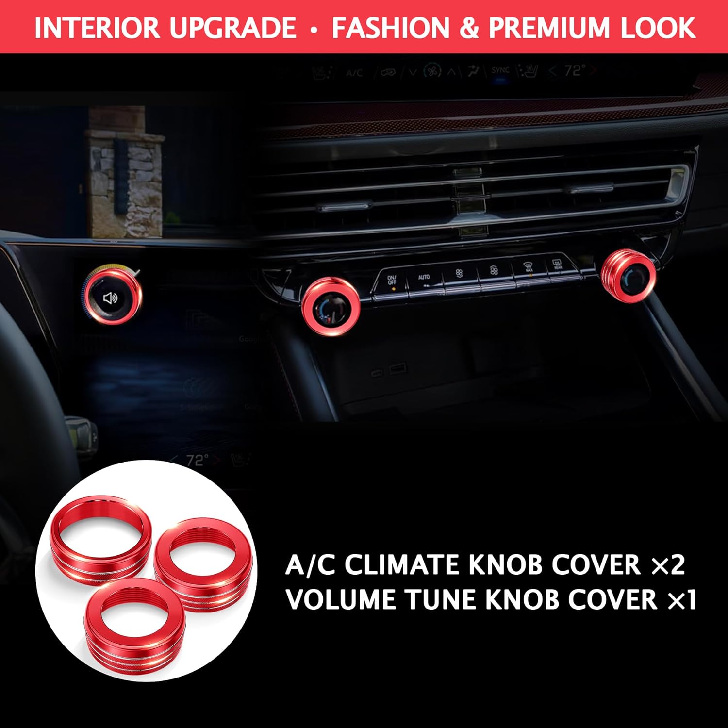 7PCS Aluminum Alloy Knob Cover Trim Set (Red) - Interior Upgrade Accessories, Control Knob Caps for Enhanced Grip, Compatible with 2024-2026 Chevy Traverse