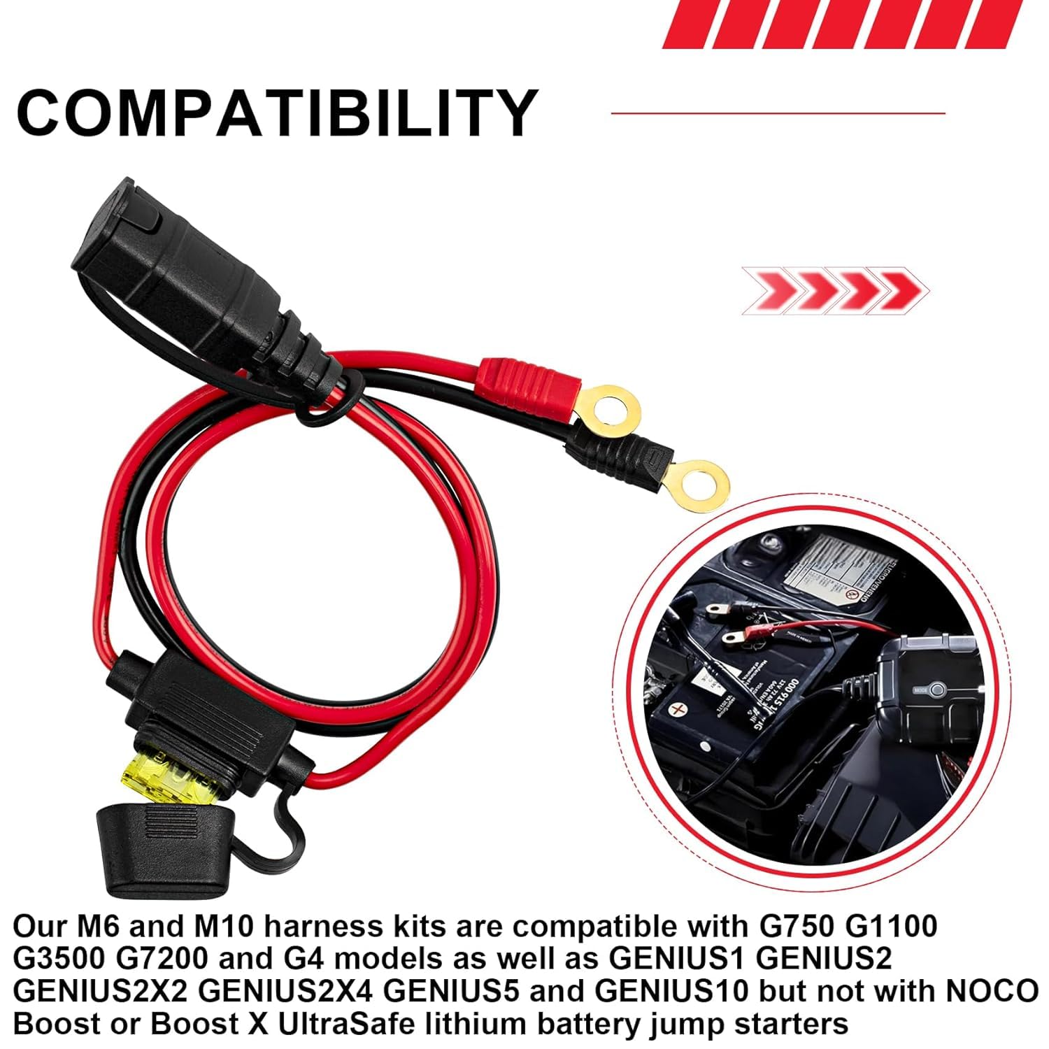 Kit Cavi Batteria Con Occhielli M10 2 Pezzi – Compatibili NOCO Genius – Prolunga Per Carica Batteria Auto E Moto - 5
