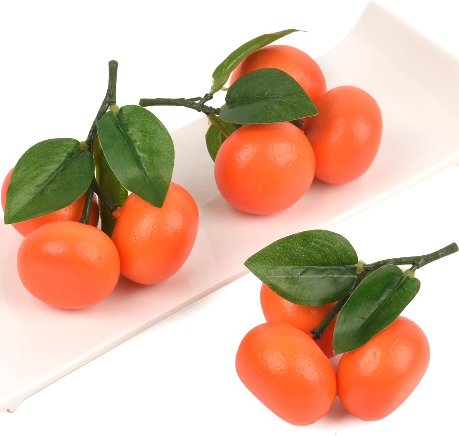 Hagao Lifelike Fake Mini Tangerine Oranges - 3pcs Artificial Fruit Branches for Home Decor, Parties, Kitchen & Festivals