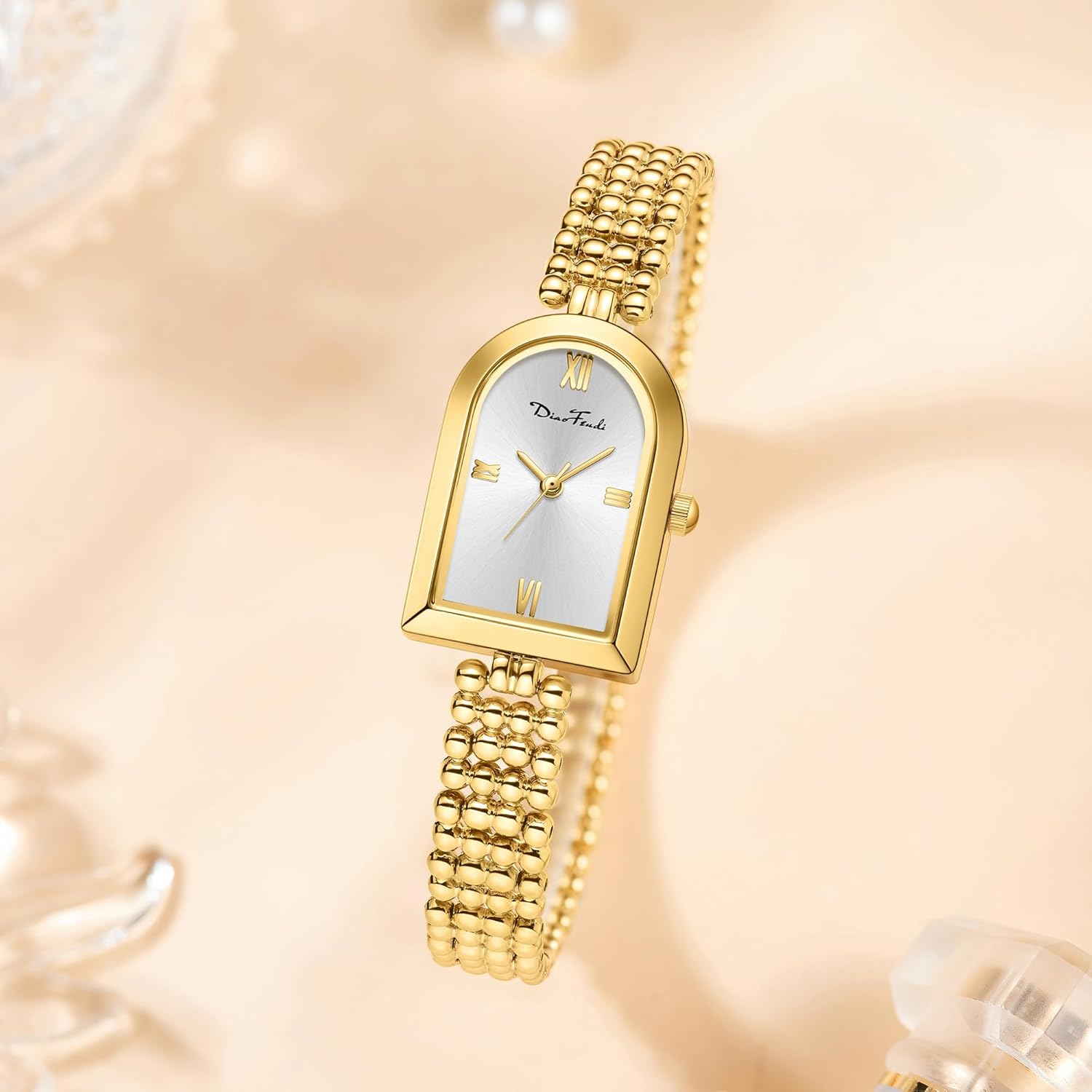 Diaofendi Petite Arch Gold Women’s Watch, Elegant Waterproof Ladies Watch with Japanese Quartz Movement, Adjustable Strap with Fit Tool - Image 5