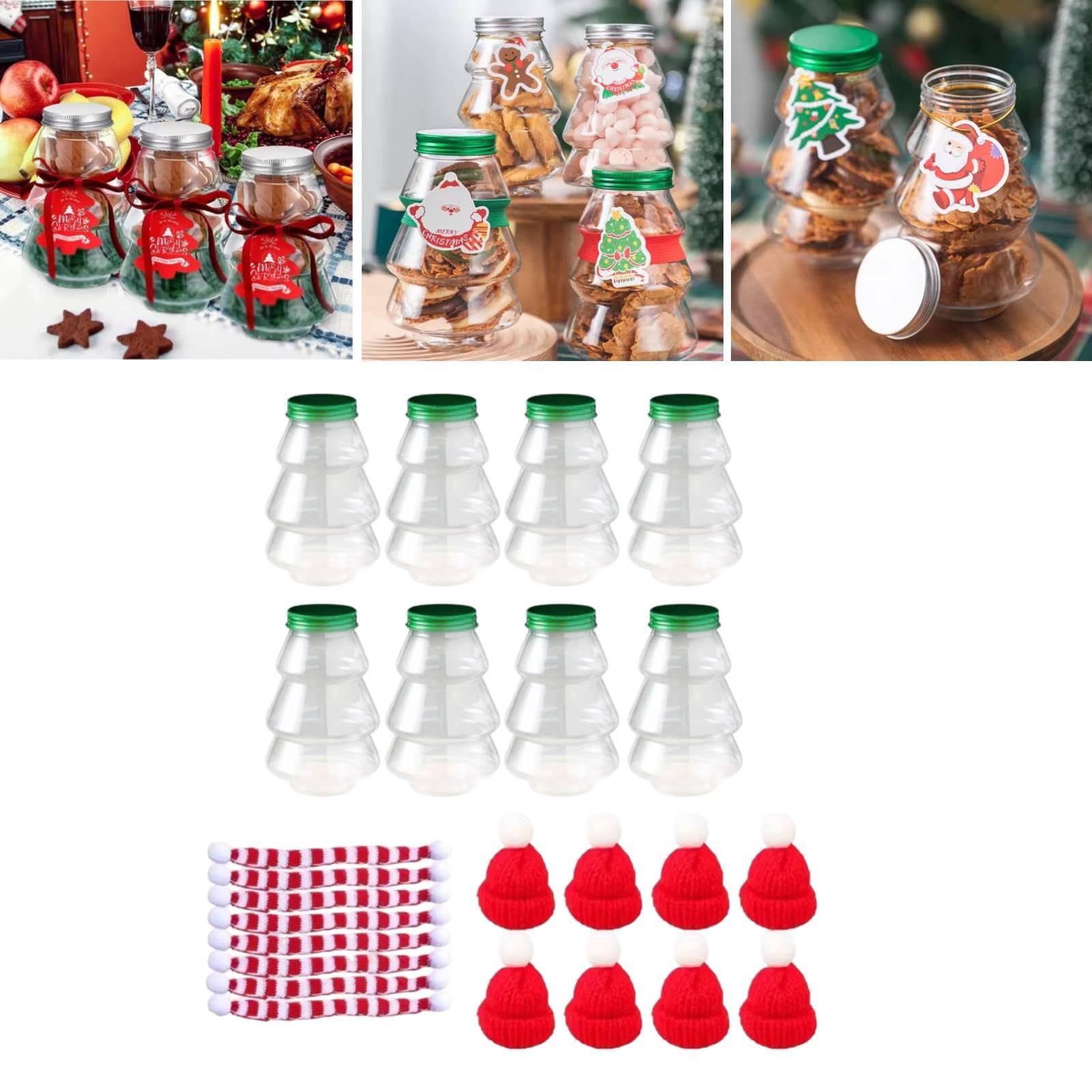 F Fityle 8 Pezzi Bottiglie di Succo Natalizie Contenitori per Caramelle Trasparente Vuoto con Tappi Albero di Natale Brocca per Bere Bomboniere per Feste di, Style B