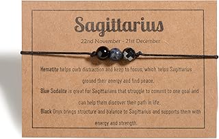 VLINRAS Zodiac Bracelets for Women Men, 6mm Natural Stone Horoscope Bracelets Healing Gemstone Crystals Zodiac Gifts