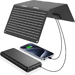 Ecosonique 30 W painéis solares portáteis carregador solar dobrável com USB C USB A carregamento rápido à prova d'água para acampamento, mochila compatível com celular, iPhone, iPad, Samsung Galaxy,