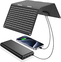 Ecosonique 30W Portable Solar Charger Foldable Solar Panels with USB C USB A ETFE Waterproof for Camping Backpacking Compatible with Cell Phone, iPhone, iPad, Samsung Galaxy, LG, Power Banks