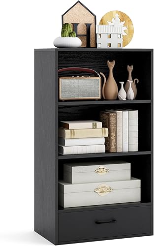 Giantex Estantería de 4 niveles con cajón, organizador de pie de 42.5 pulgadas de alto, estantes de almacenamiento con dispositivo anti-caída,