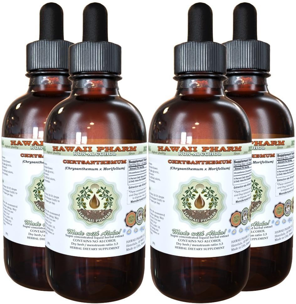 Hawaii Pharm Chrysanthemum Alcohol-Free Liquid Extract, Professional Grade, Small Batch Chrysanthemum x morifolium Dried Flower Glycerite 32 oz