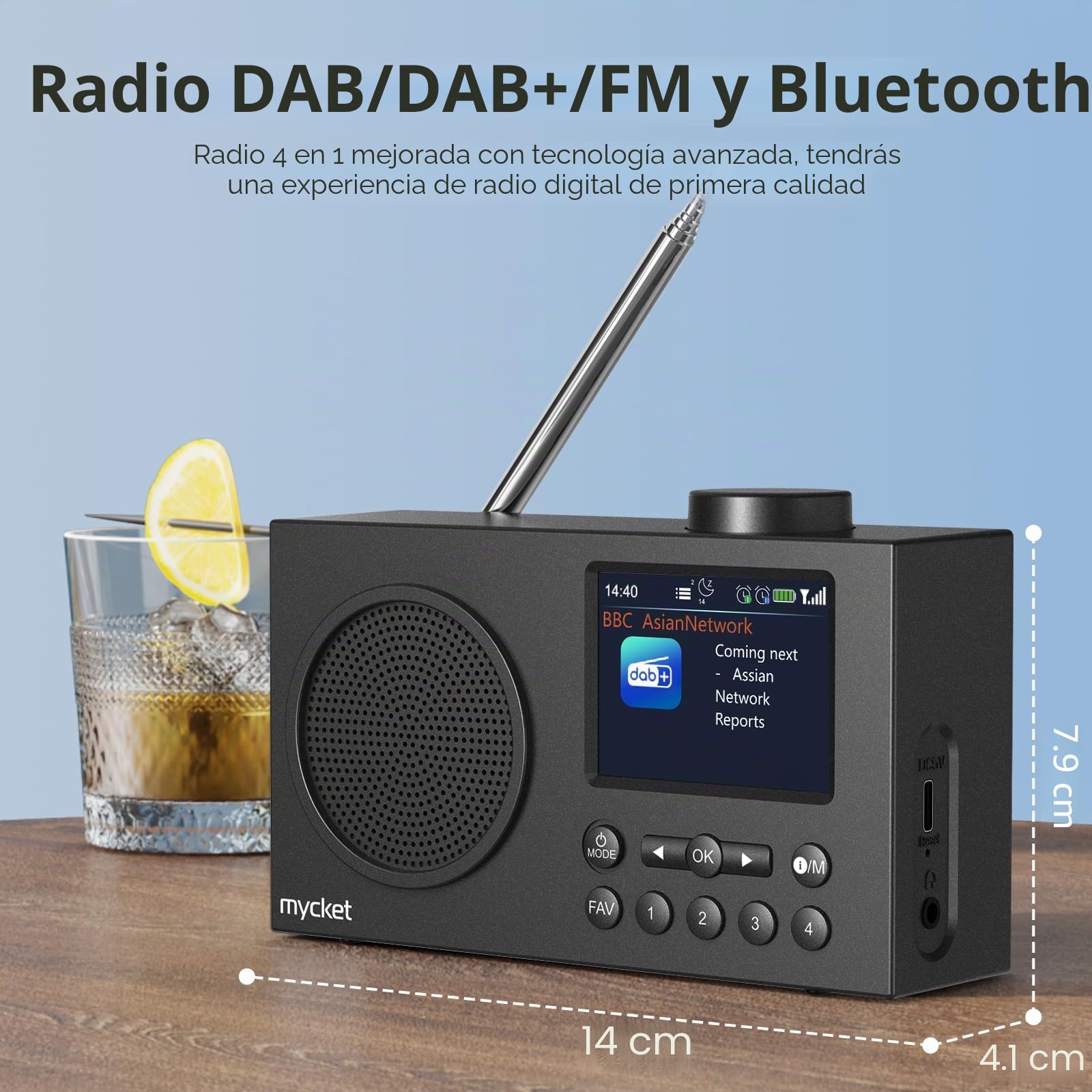 Mycket Dab Radio portátil, Dab Plus Digital Radios con la última tecnología de recepción de señal, Bluetooth 5.0, Radio FM Recargable por USB, Reloj de Alarma Dual, Temporizador de sueño, Pantalla