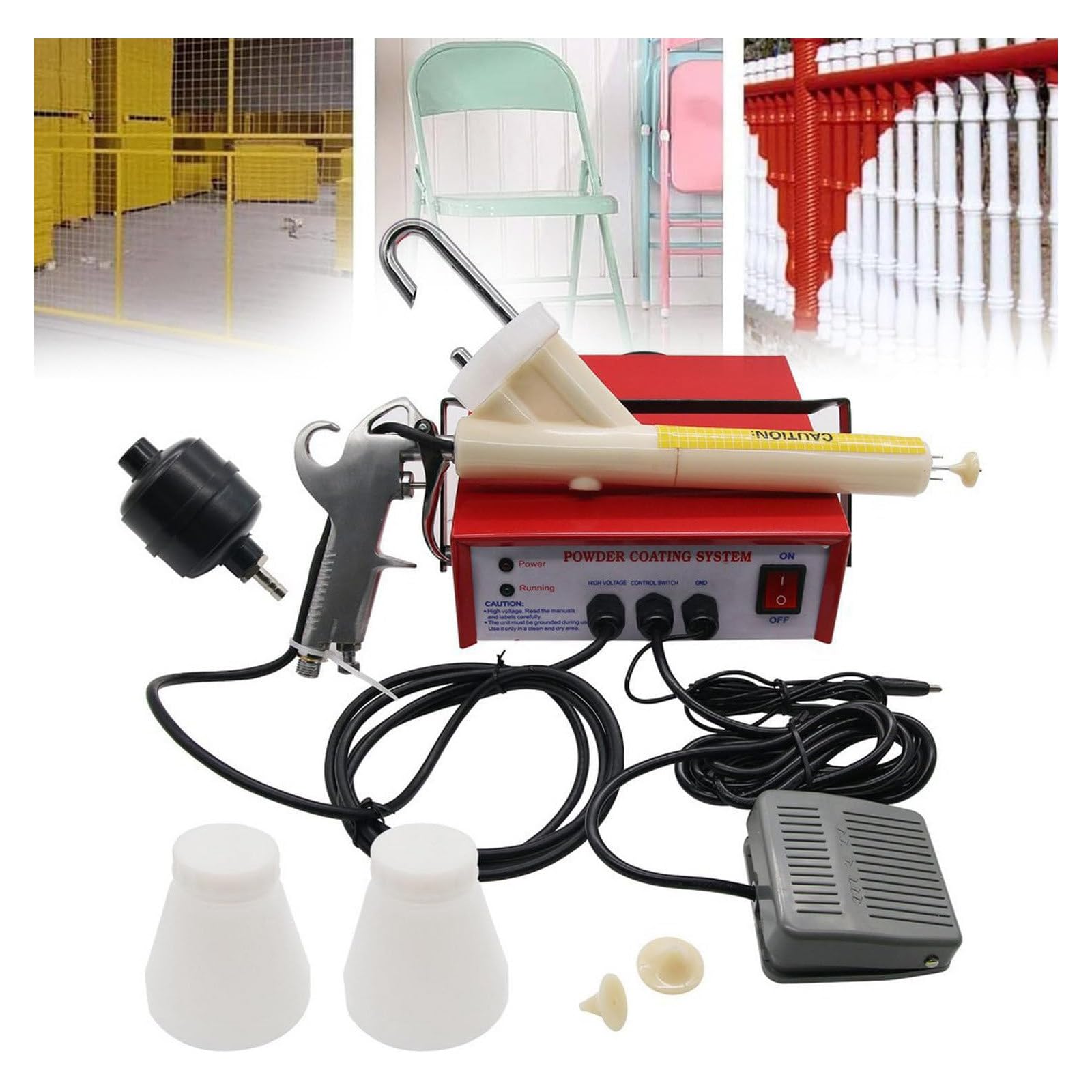 YXYLJOZ Powder Coating Systems, Electrostatic Powder Coating Machine 220V,Portable Coat Machine Paint Gun Set,2 Nozzles 2 Powder Cups,Electric Air Spraying Machine