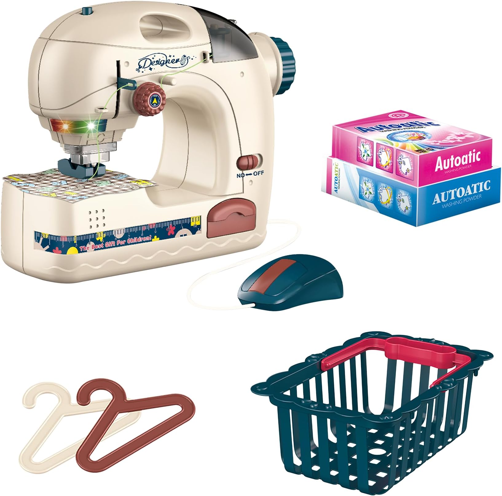 Generic Reva Mini Pretend Play Sewing Machine Toy Set - Portable Appliance with Needle Protector and Light | for Kids Ages 3+