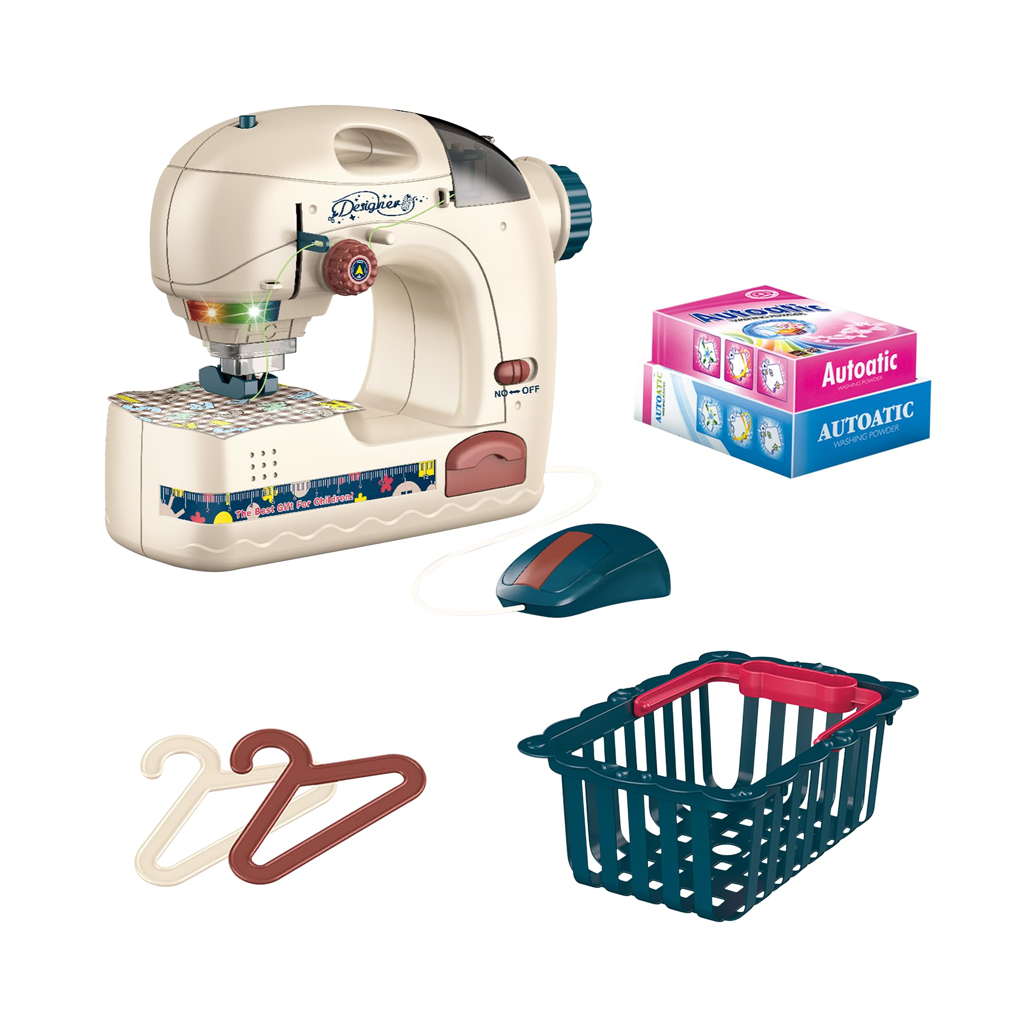 Generic Reva Mini Pretend Play Sewing Machine Toy Set - Portable Appliance with Needle Protector and Light | for Kids Ages 3+